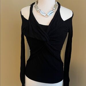 Arden B Black Long Sleeve Twist Front Top